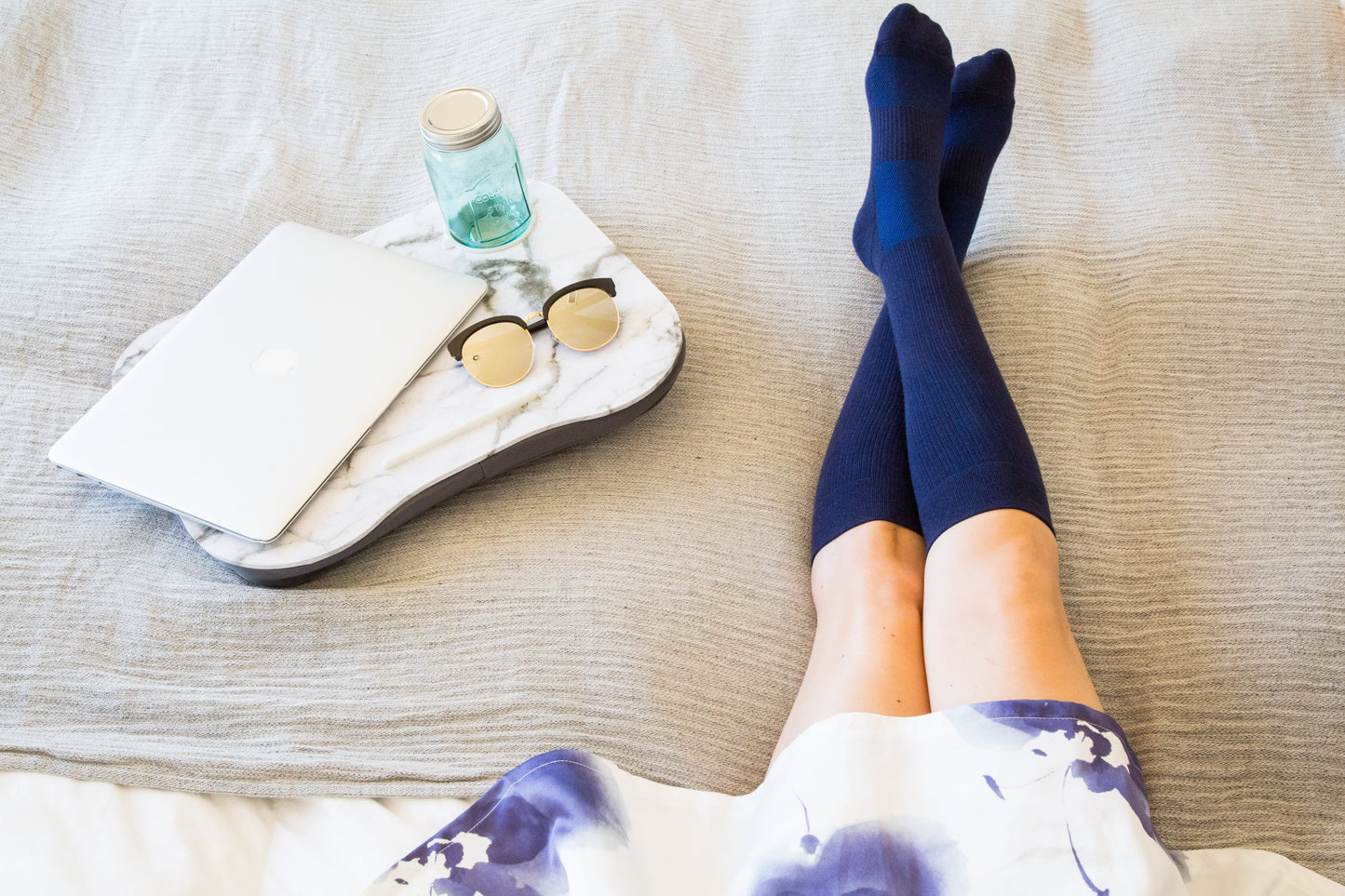 Solid Navy Cotton Compression Socks