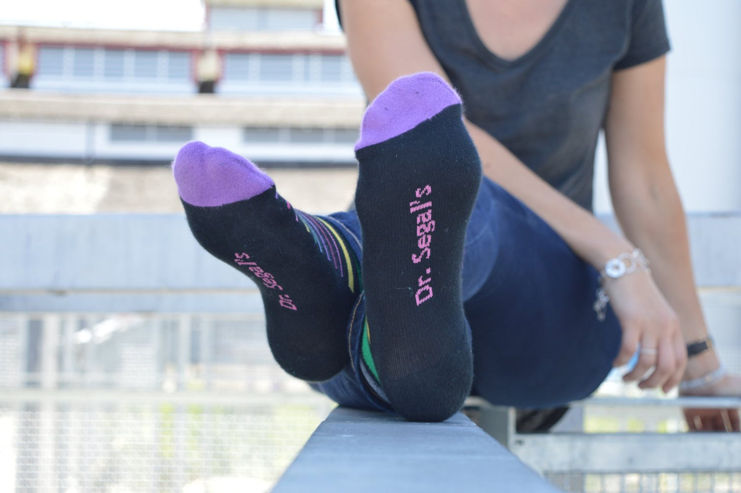 Stripe Cotton Black Multi Compression Socks