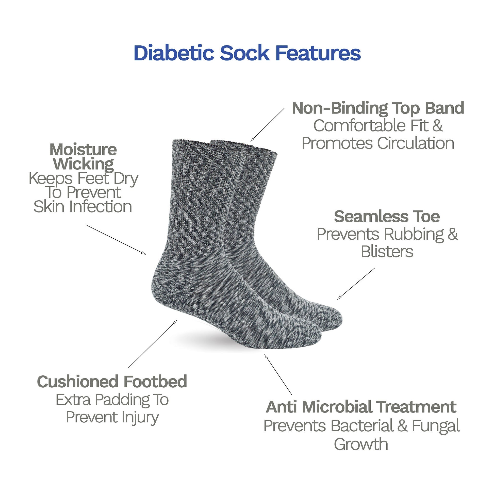 Diabetic Socks for Men, Diabetic Socks For Women, Neuropathy, Non Binding, Seamless - Marble Grey
