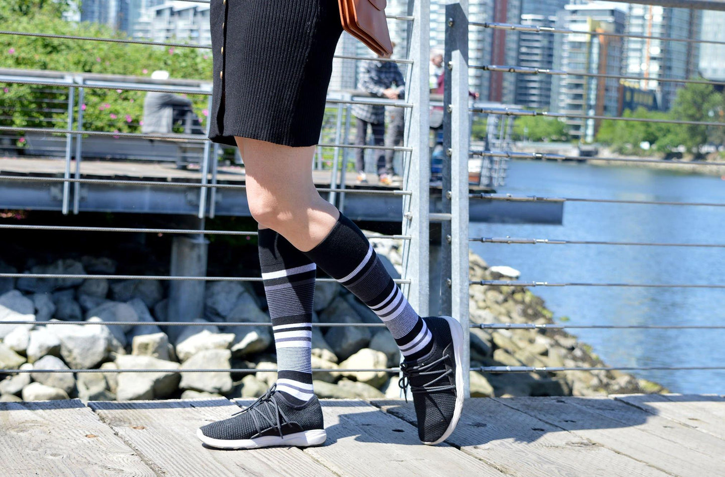 Stripe Cotton Black/Grey Compression Socks