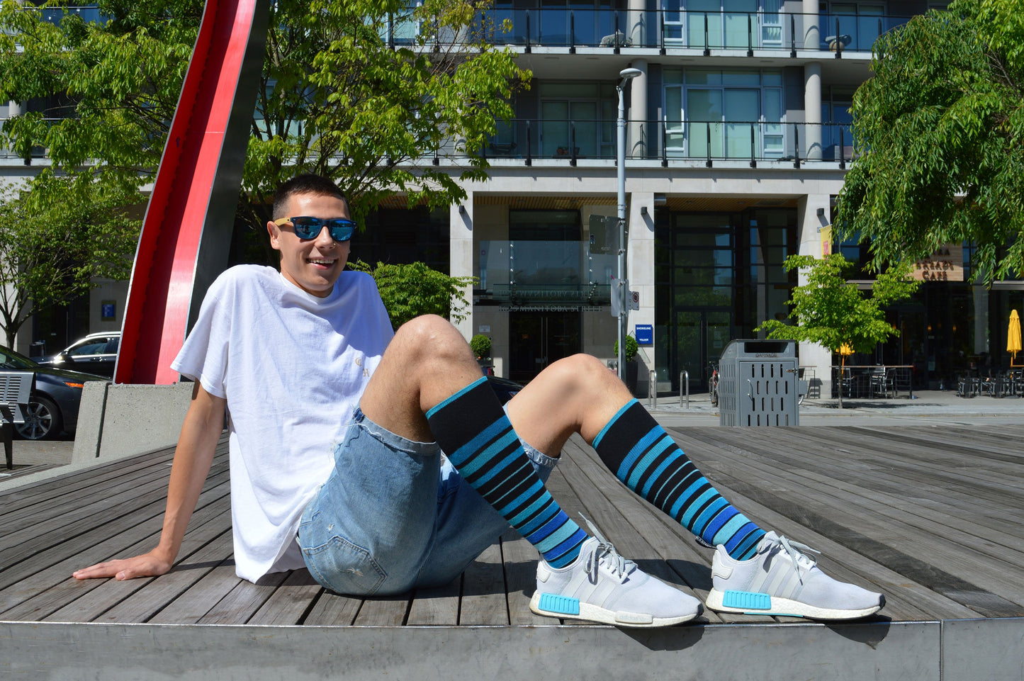 Stripe Cotton Blue Compression Socks