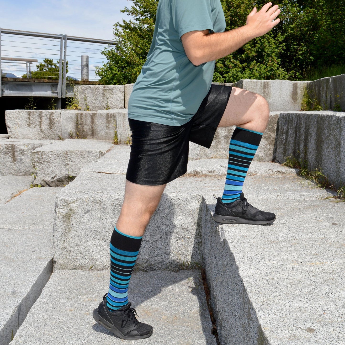 Stripe Cotton Blue Compression Socks