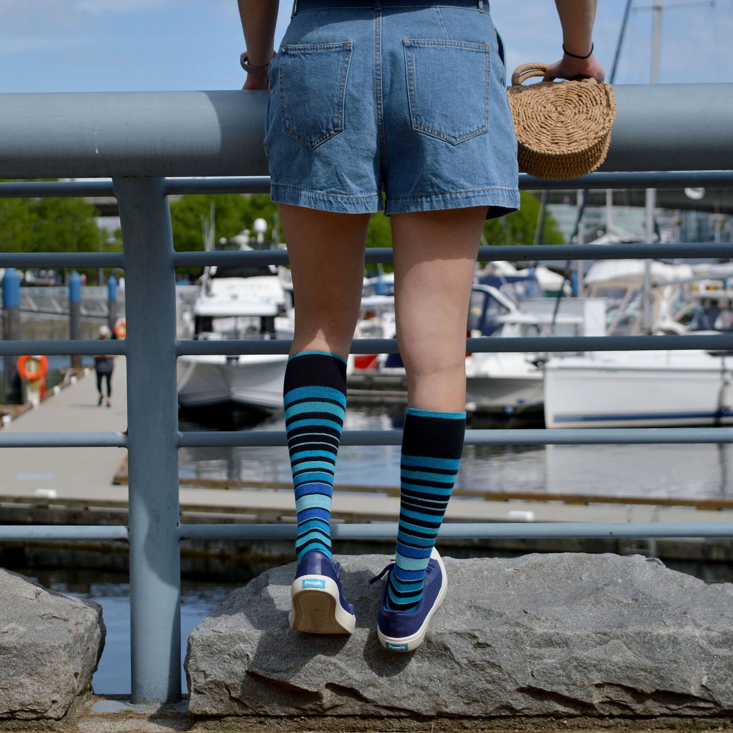 Stripe Cotton Blue Compression Socks