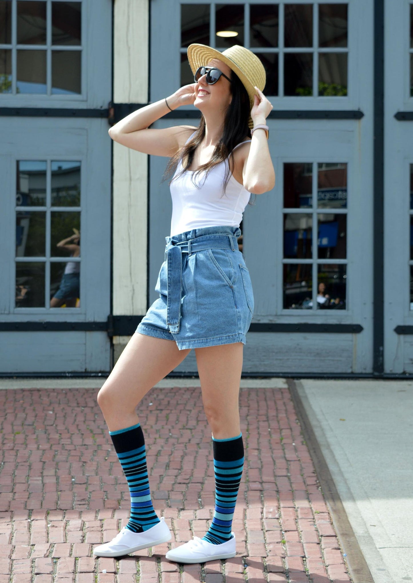 Stripe Cotton Blue Compression Socks
