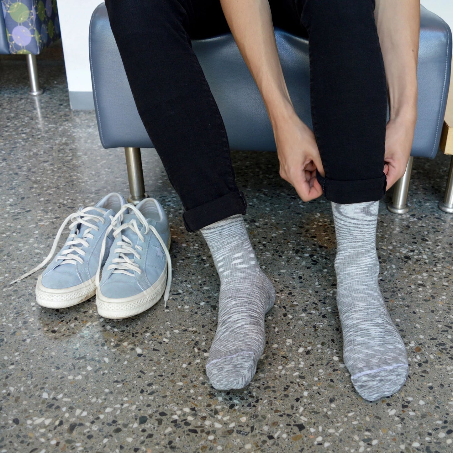 Space Dyed Grey/White Cotton Compression Socks