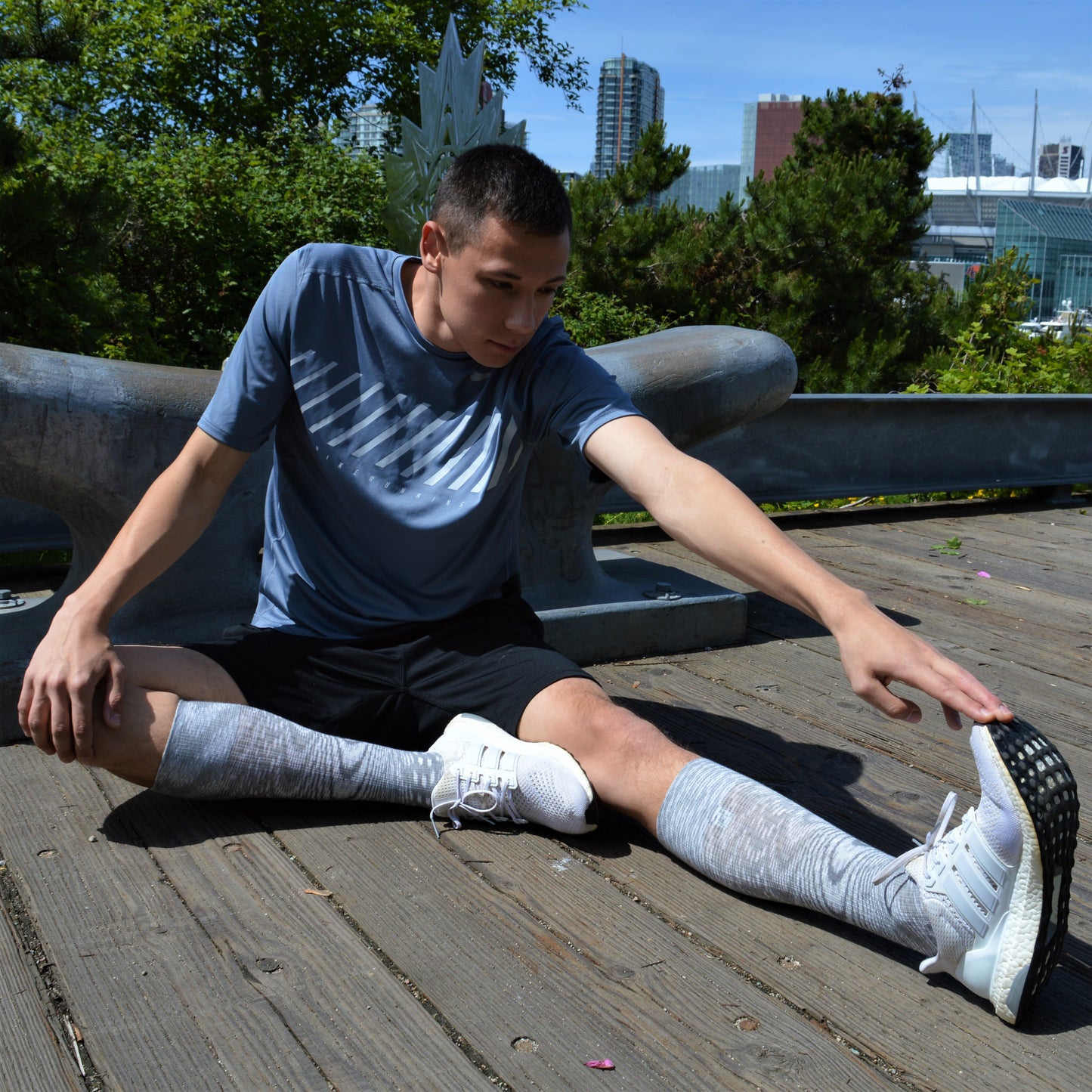 Space Dyed Grey/White Cotton Compression Socks