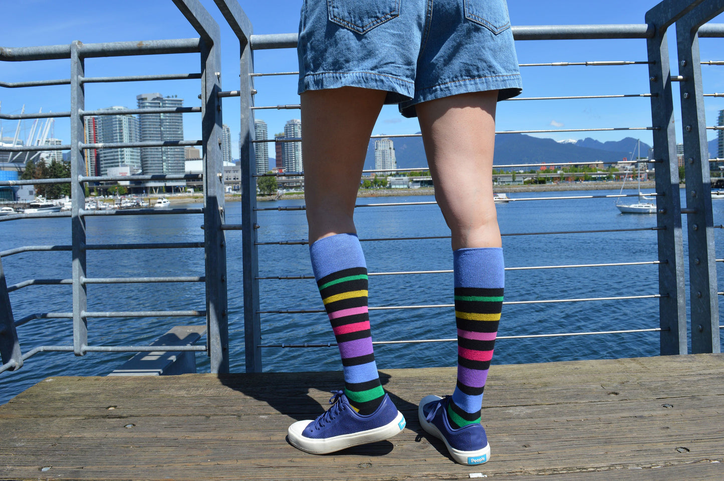 Stripe Cotton Black Multi Compression Socks