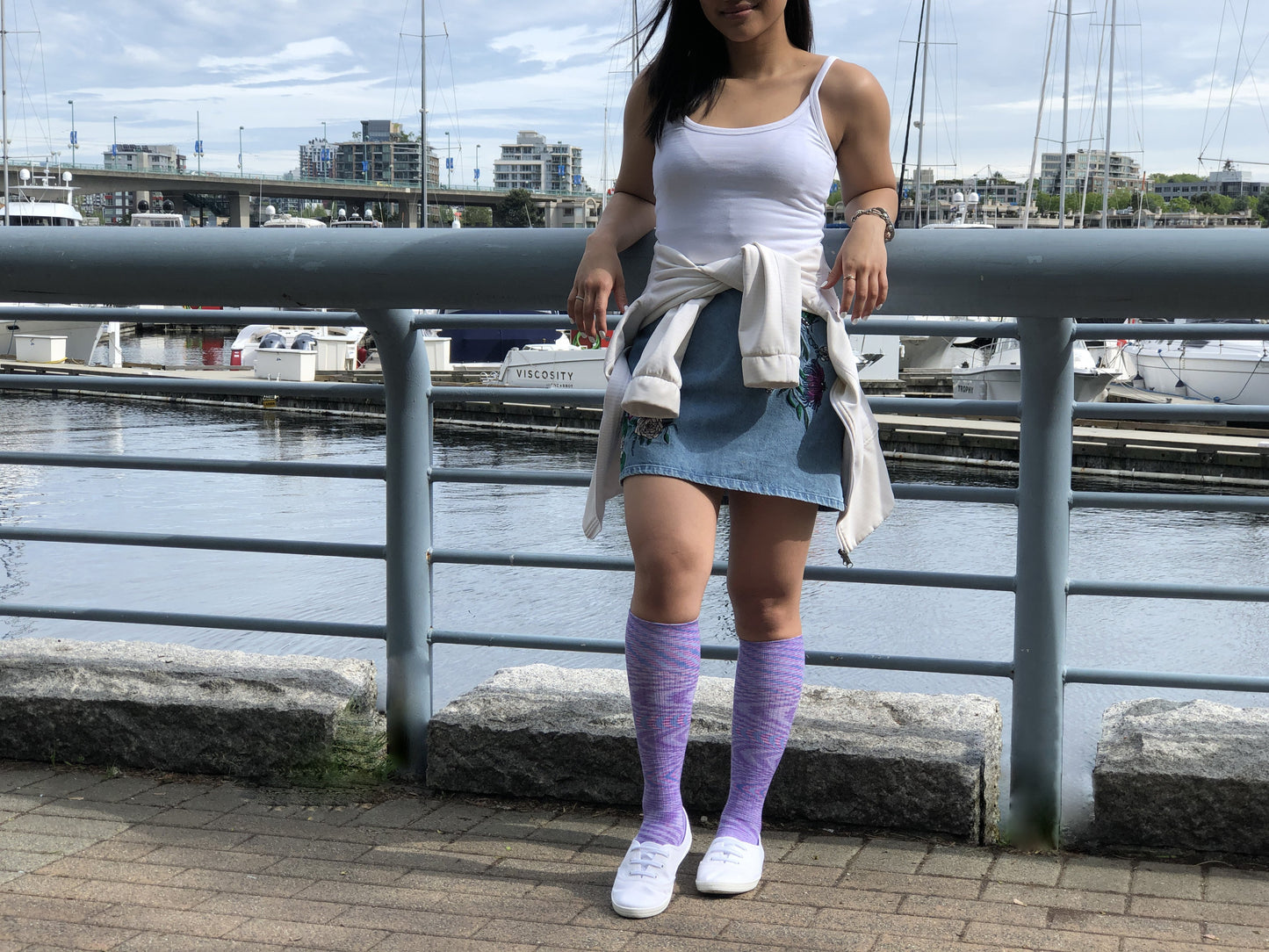 Space Dyed Purple/Blue Cotton Compression Socks