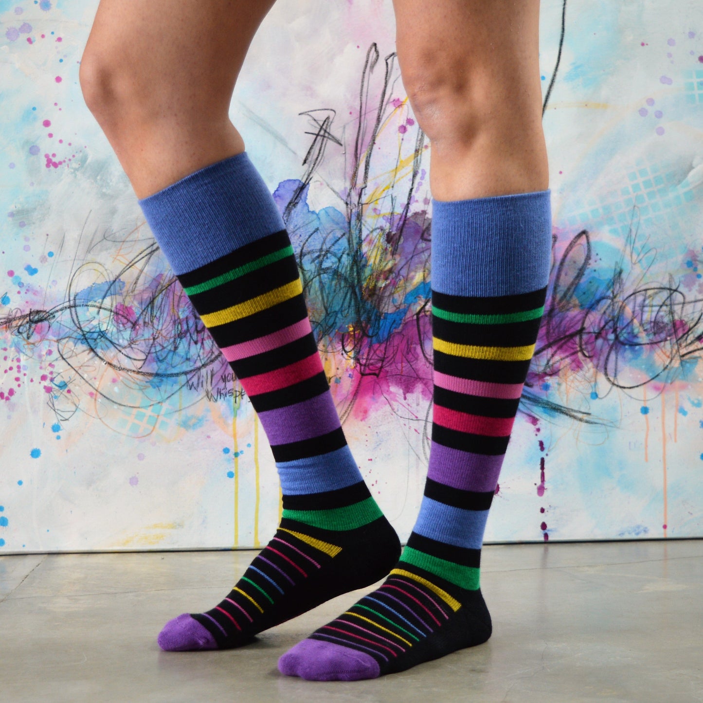Stripe Cotton Black Multi Compression Socks