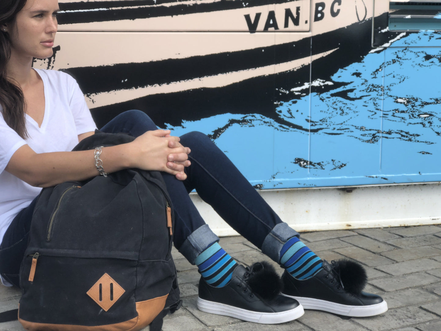 Stripe Cotton Blue Compression Socks
