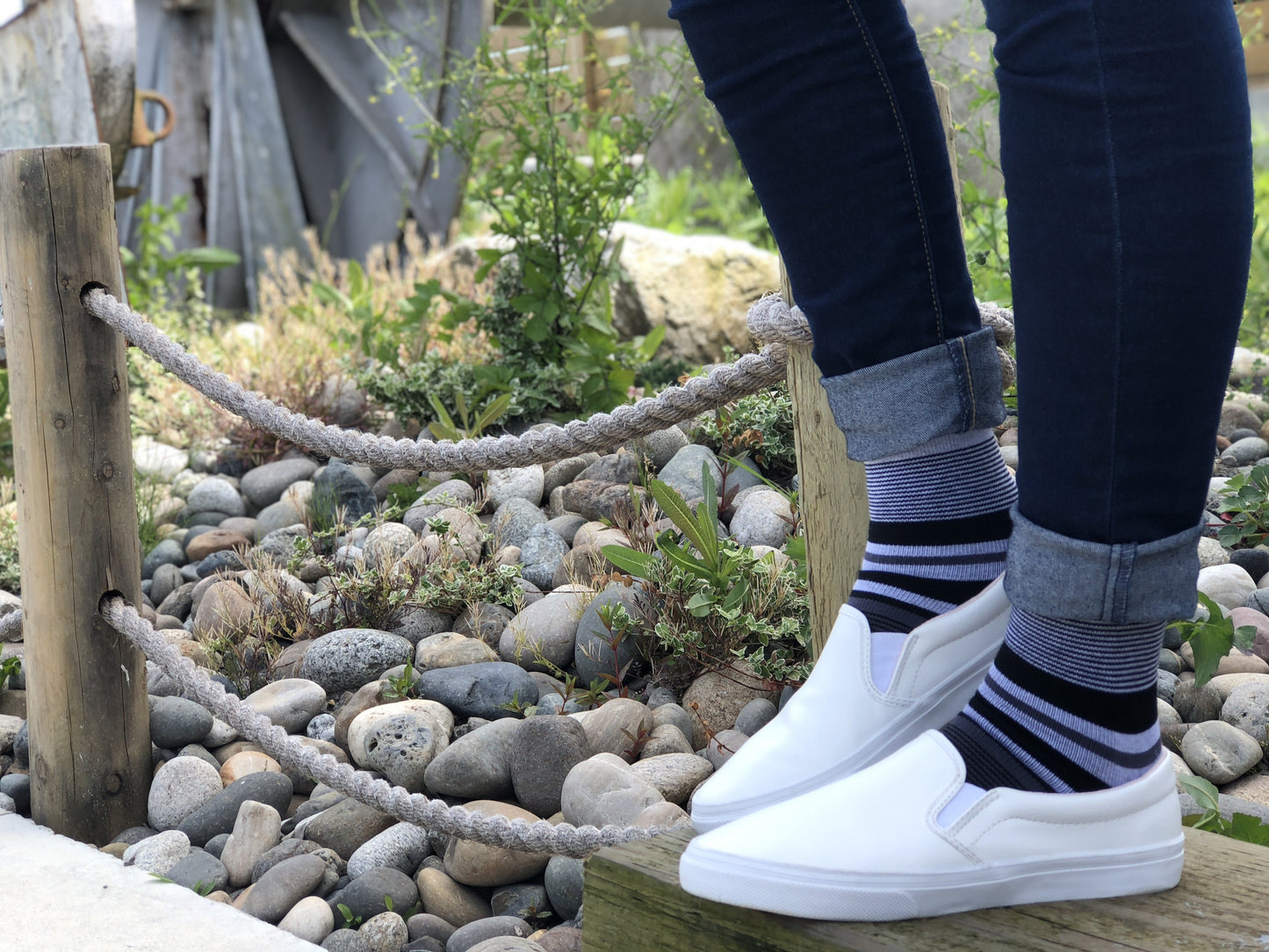 Stripe Cotton Black/Grey Compression Socks