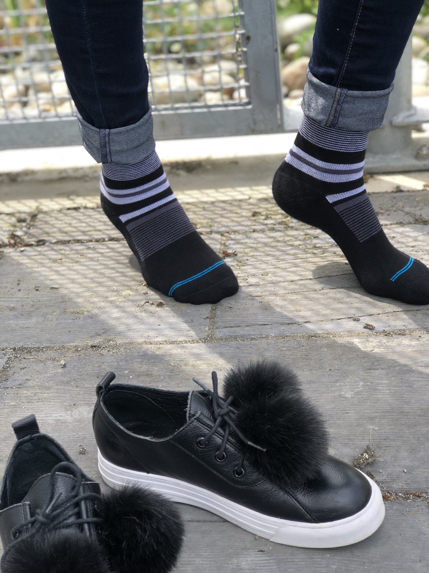 Stripe Cotton Black/Grey Compression Socks