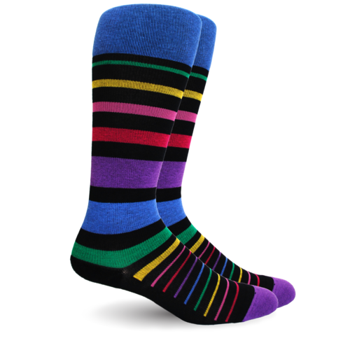 Stripe Cotton Black Multi Compression Socks